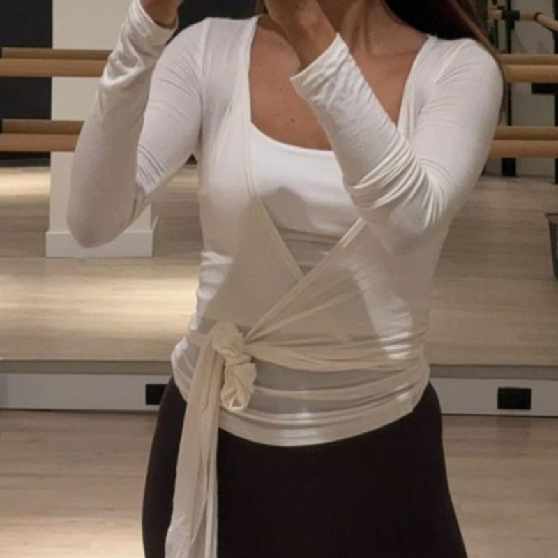 Pilates Yoga Wrap Top - Camisetas Cropped Femininas Sensuais com Decote