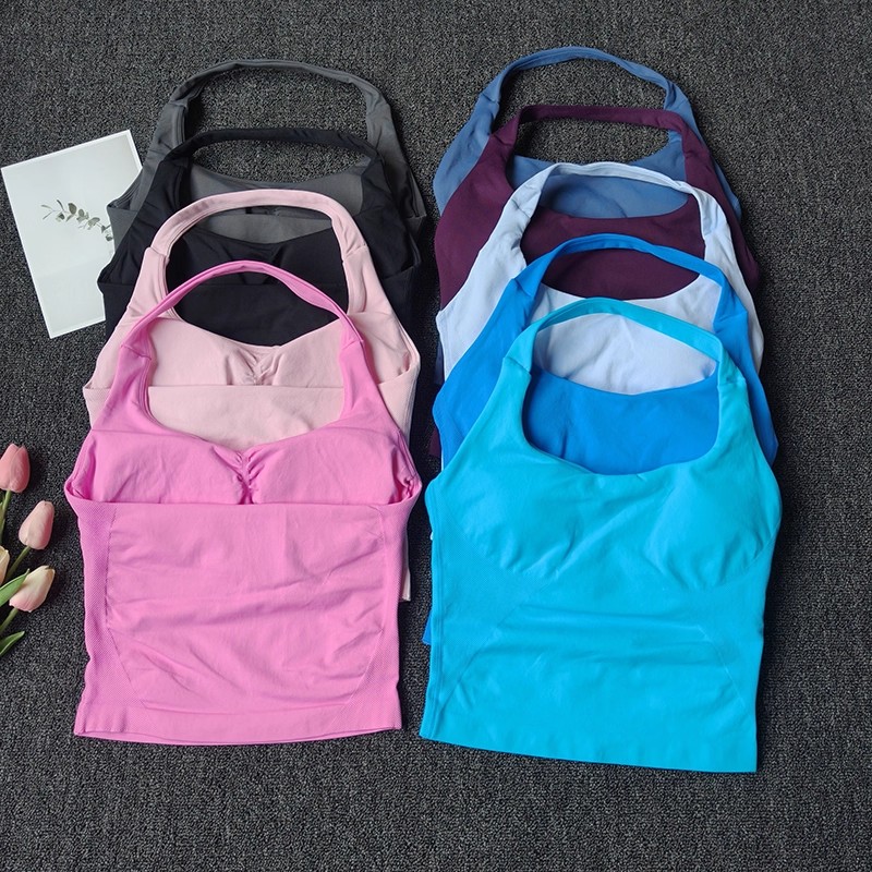 Pilates Yoga Jacket - Feminino sem costura halter superior colete