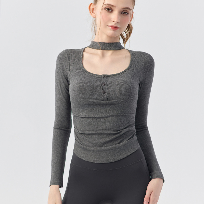 Top feminino de ioga com gola  - Pilates Yoga Wrap Top avaliação e preço
