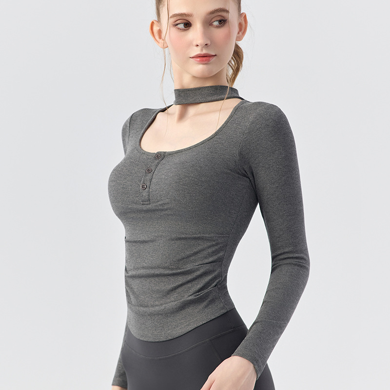 Top feminino de ioga com gola  - Pilates Yoga Wrap Top avaliação e preço
